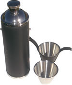 Leather covered 10oz flask with 2 cups black 