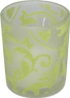 Frosted glass candle cup with green felt pattern