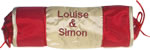Miniature barrel cushion red/ cream with custom embroidery