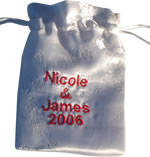 White silk tie bag with custom embroidery