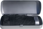 Black 5-section umbrella in hard silver case 