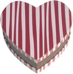 Heart shaped cardboard gift box, brown, red/ white stripe