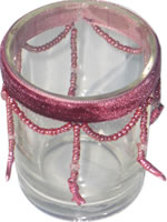 Glass tealight cup with burgundy beads and velvet 