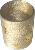 Glass tealight cup with gold thread design