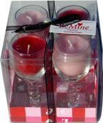 Set of 4 pink and red candles in small wine glass
