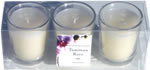 Set of 3 white candles in glass cups, boxed 