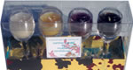 Set of 4 candles in miniature wine glass white, yellow, brown, burgundy